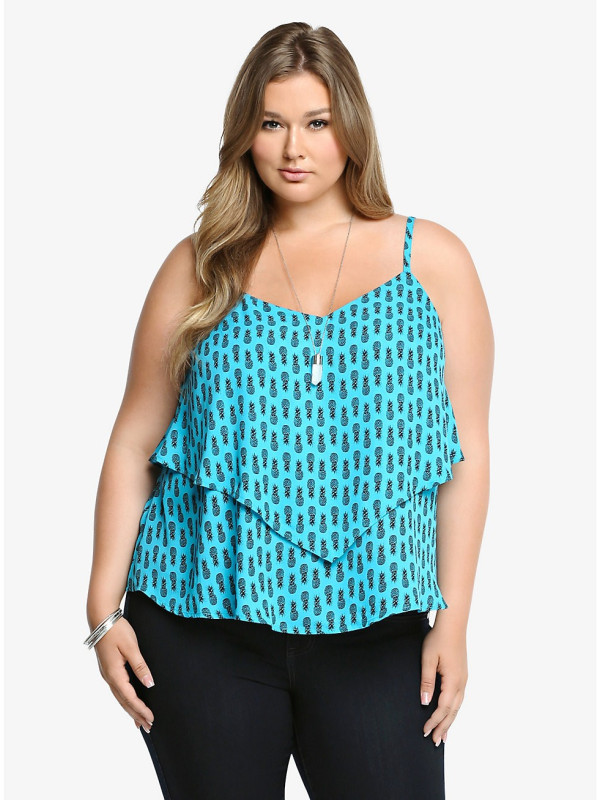 Torrid Aqua Pineapple Print Layer Tank Size 22/24