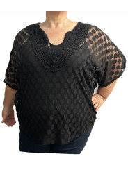 Size 3X - Alfani Polka Dot Black Top