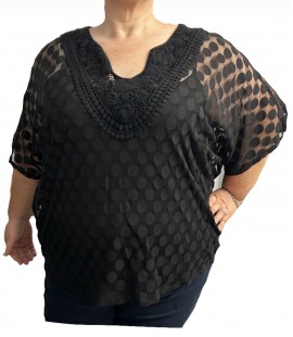 Size 3X - Alfani Polka Dot Black Top