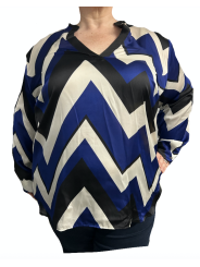 Size 3X - Ralph Lauren Blue, Black and White Patterned Top