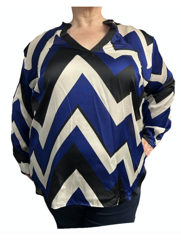 Size 3X - Ralph Lauren Blue, Black and White Patterned Top