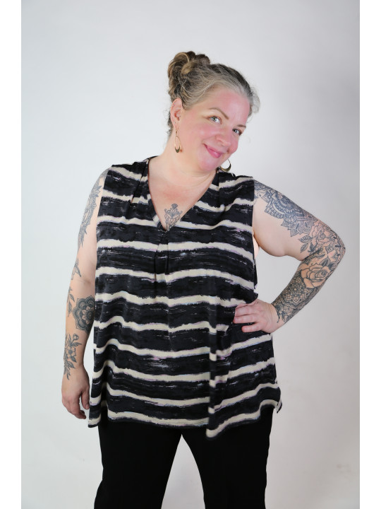 Halogen Dark Grey, Cream, Lavender Striped Tank Size 2X50