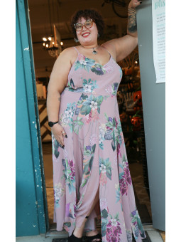 City Chic Pink Floral Chiffon Maxi Dress Size 24