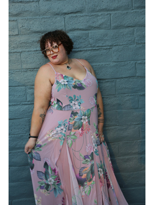 City Chic Pink Floral Chiffon Maxi Dress Size 24
