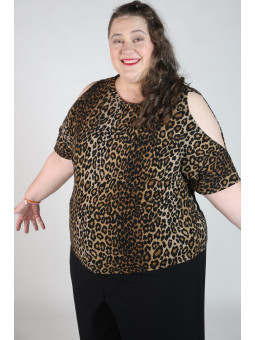 City Chic Leopard Print Short Sleeve Top Size 24