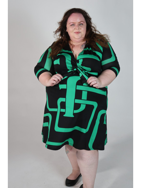INC Green and Black Dress w/Front Tie Size 2x