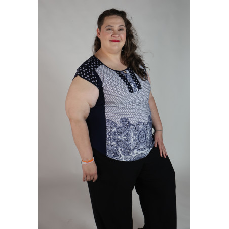 ROZ & ALI Blue and White Paisley Sleeveless Top Size 3X