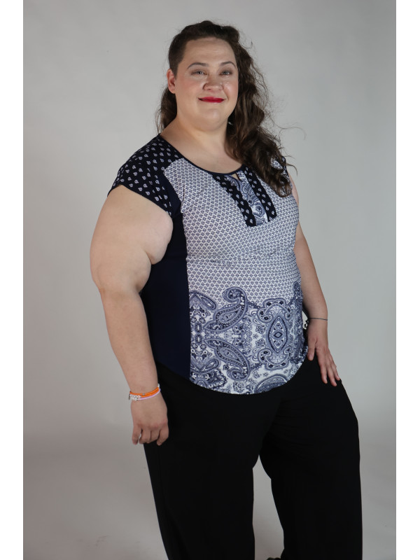 ROZ & ALI Blue and White Paisley Sleeveless Top Size 3X