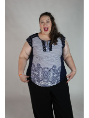 ROZ & ALI Blue and White Paisley Sleeveless Top Size 3X