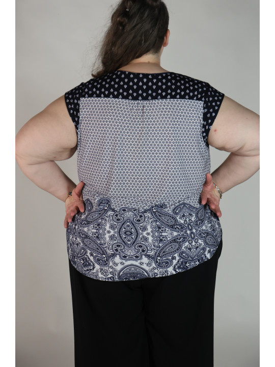 ROZ & ALI Blue and White Paisley Sleeveless Top Size 3X