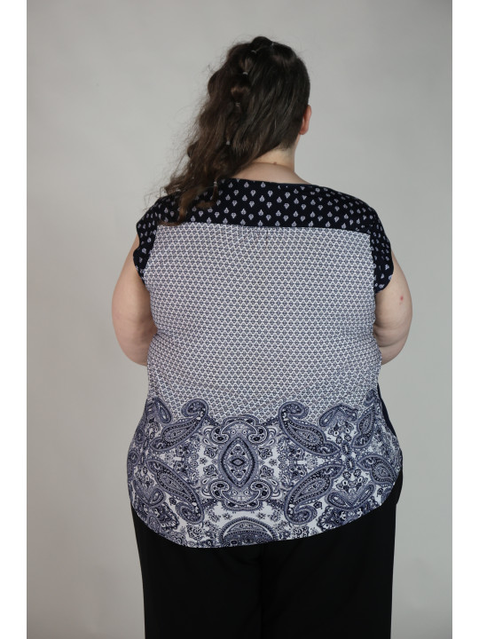 ROZ & ALI Blue and White Paisley Sleeveless Top Size 3X