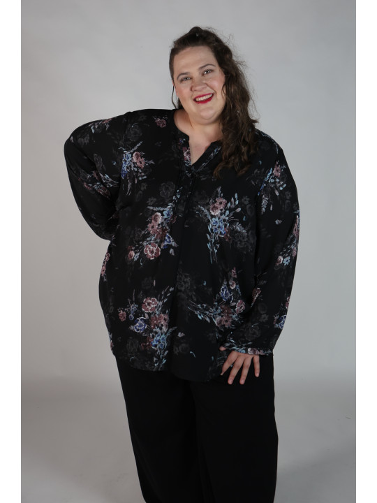 Torrid Black Floral Print Long Sleeve Blouse Size 6