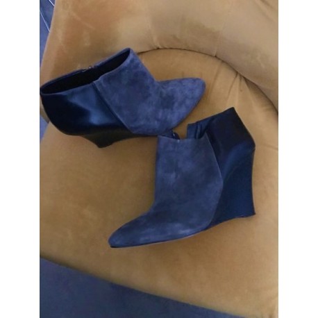 Ann Taylor Grey Suede Bootie Wedges 