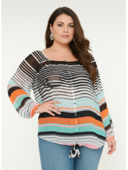 Lane Bryant Black White w/Colors Sheer Top Size 18/20