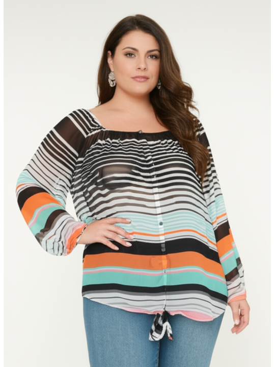 Lane Bryant Black White w/Colors Sheer Top Size 18/20