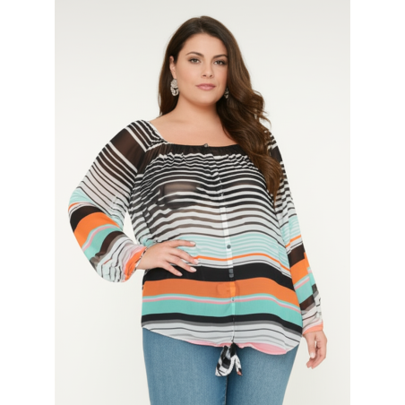 Lane Bryant Black White w/Colors Sheer Top Size 18/20