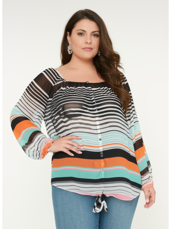 Lane Bryant Black White w/Colors Sheer Top Size 18/20