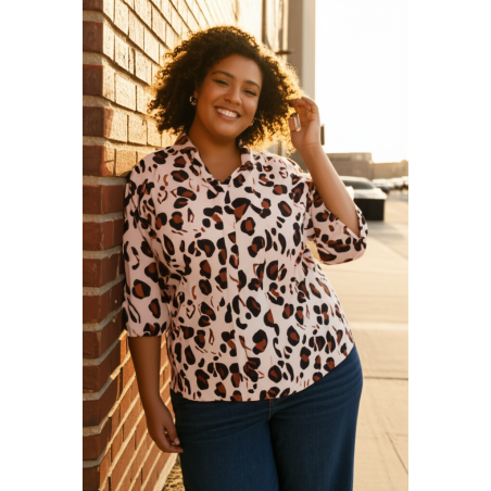 ELOQUII Pink Animal Print Blouse Size 28