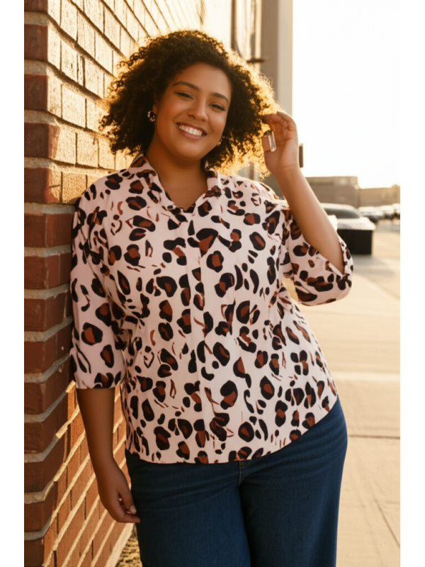 ELOQUII Pink Animal Print Blouse Size 28