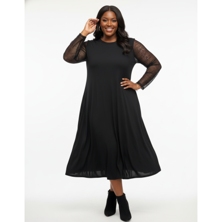 REBDOLLS Black Dress w/Mesh Long Sleeves Size 3X