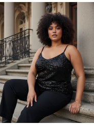 Lane Bryant Black Sequin Spaghetti Strap Tank Size 14/16