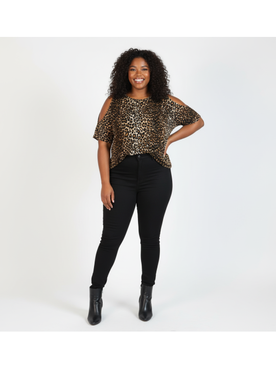 Rachel Roy Leopard Print Short Sleeve Top Size 24