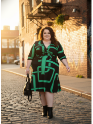 INC Green and Black Dress w/Front Tie Size 2x