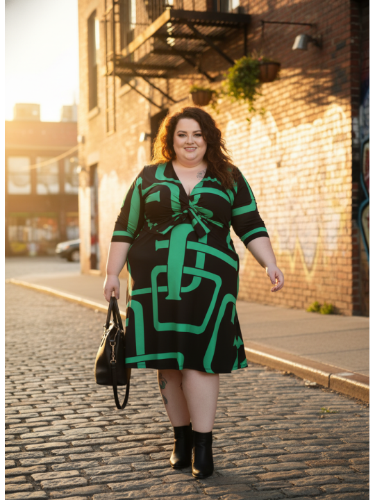 INC Green and Black Dress w/Front Tie Size 2x