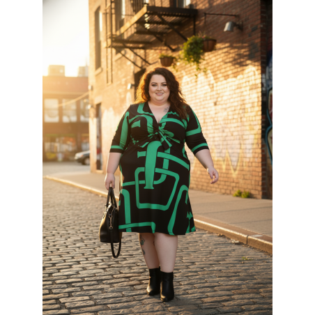 INC Green and Black Dress w/Front Tie Size 2x