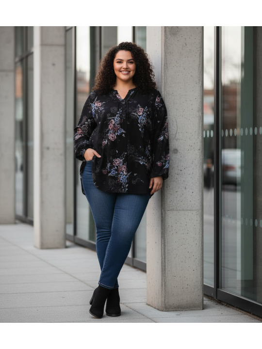 Torrid Black Floral Print Long Sleeve Blouse Size 6