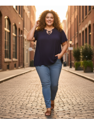 Lane Bryant Navy Blue Front Tie Shirt Size 30/32
