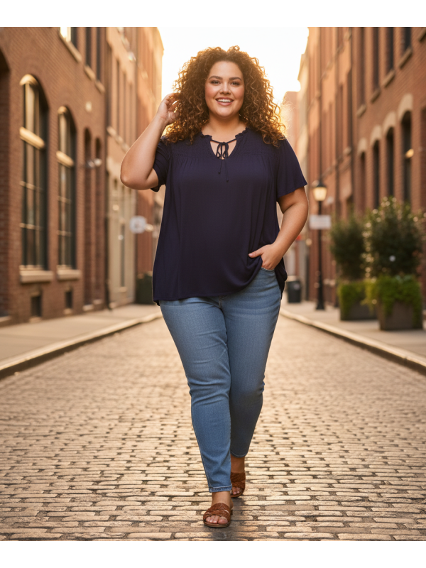 Lane Bryant Navy Blue Front Tie Shirt Size 30/32
