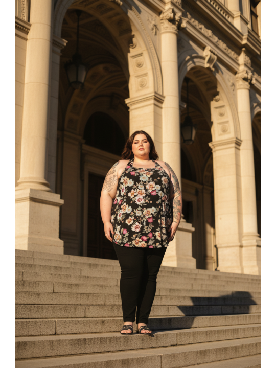 Lane Bryant Blk/Wht/Pnk  Floral Tunic Size 28