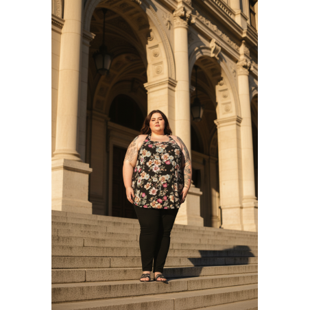 Lane Bryant Blk/Wht/Pnk  Floral Tunic Size 28