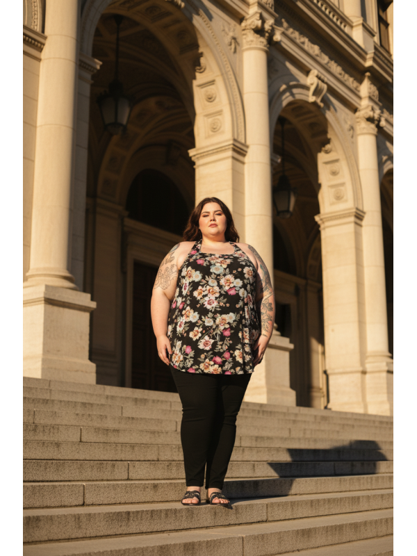 Lane Bryant Blk/Wht/Pnk  Floral Tunic Size 28