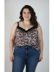 Lane Bryant Pink and Black Floral Satin Tank Size 26