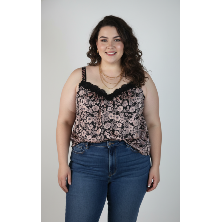 Lane Bryant Pink and Black Floral Satin Tank Size 26