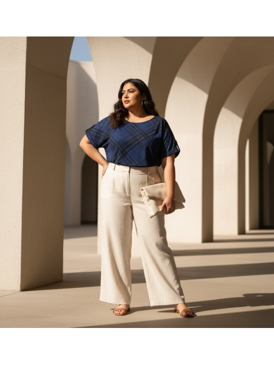 Sejour Navy and Black Plaid Tunic Size 24W
