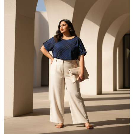 Sejour Navy and Black Plaid Tunic Size 24W