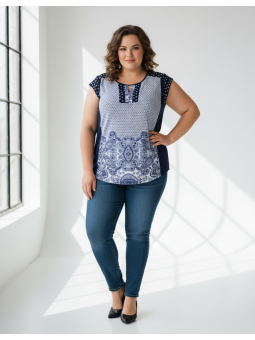 ROZ & ALI Navy Paisley Top Size 3X