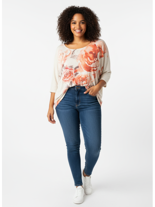 DB Peach Floral 3/4 Sleeve Top Size 3X