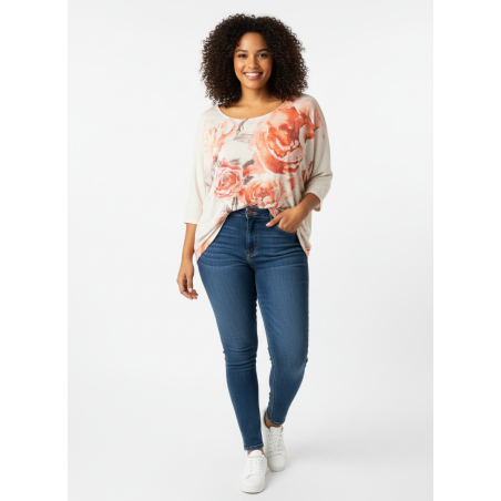 DB Peach Floral 3/4 Sleeve Top Size 3X