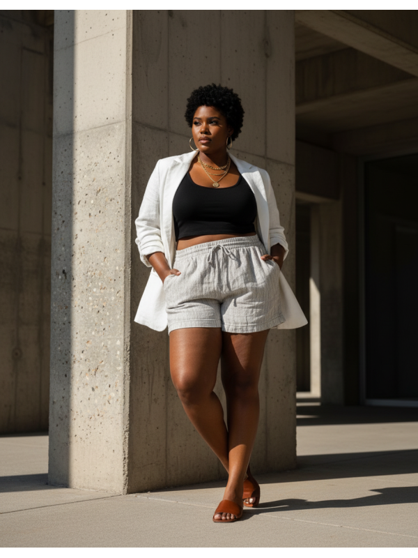 Old Navy Tan/Wht Linen Shorts Size XL