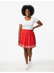 Old Navy Red Elastic Waistband Skirt w/Boho Style Trim Size XL