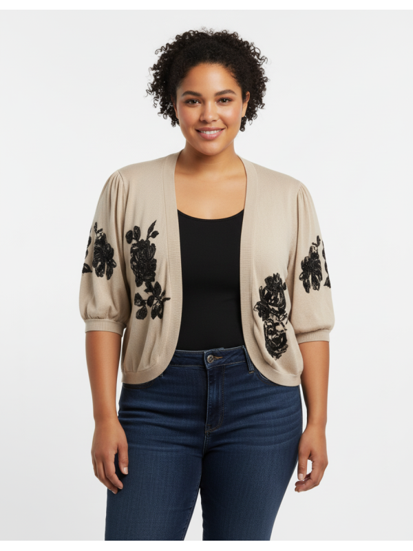 INC Beige 3/4 Sleeve Open-Front Cardigan Size 3X