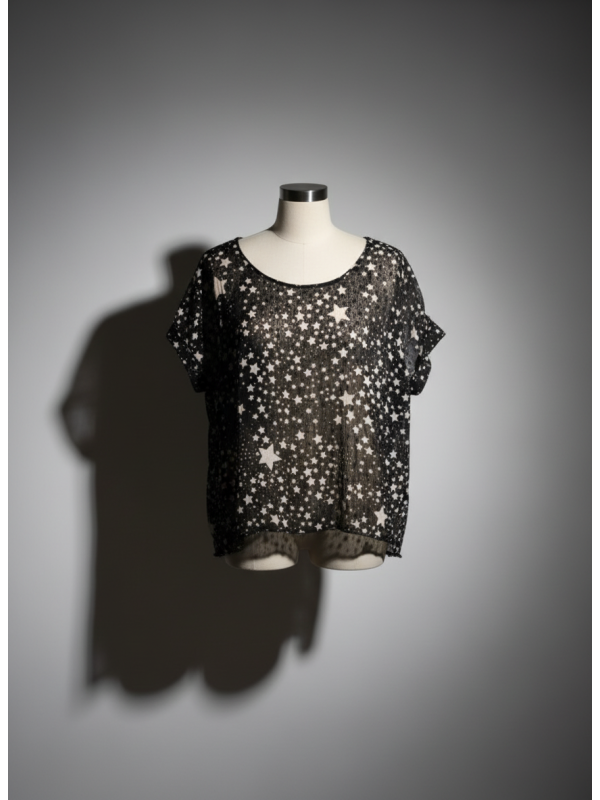 American Rag Black w/Stars Sheer Blouse Size 2X