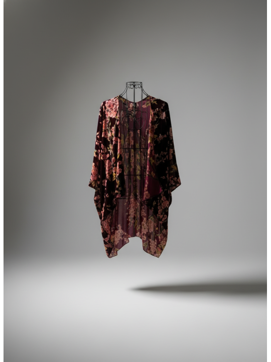 Lane Bryant Maroon & Floral Kimono ONE SIZE
