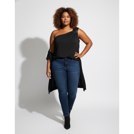 Lane Bryant Black Asymmetrical Top  w/Beaded Shoulder Size 22/24