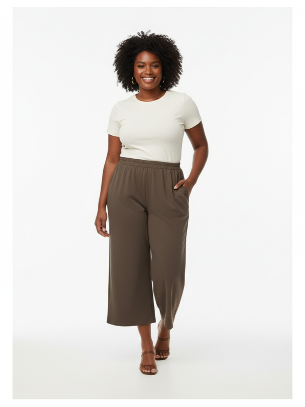 Brown Elastic Waist Pant Size L