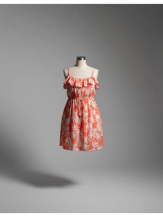 Torrid Wht/Pink Leaf Pattern Dress Size 1 (14/16)